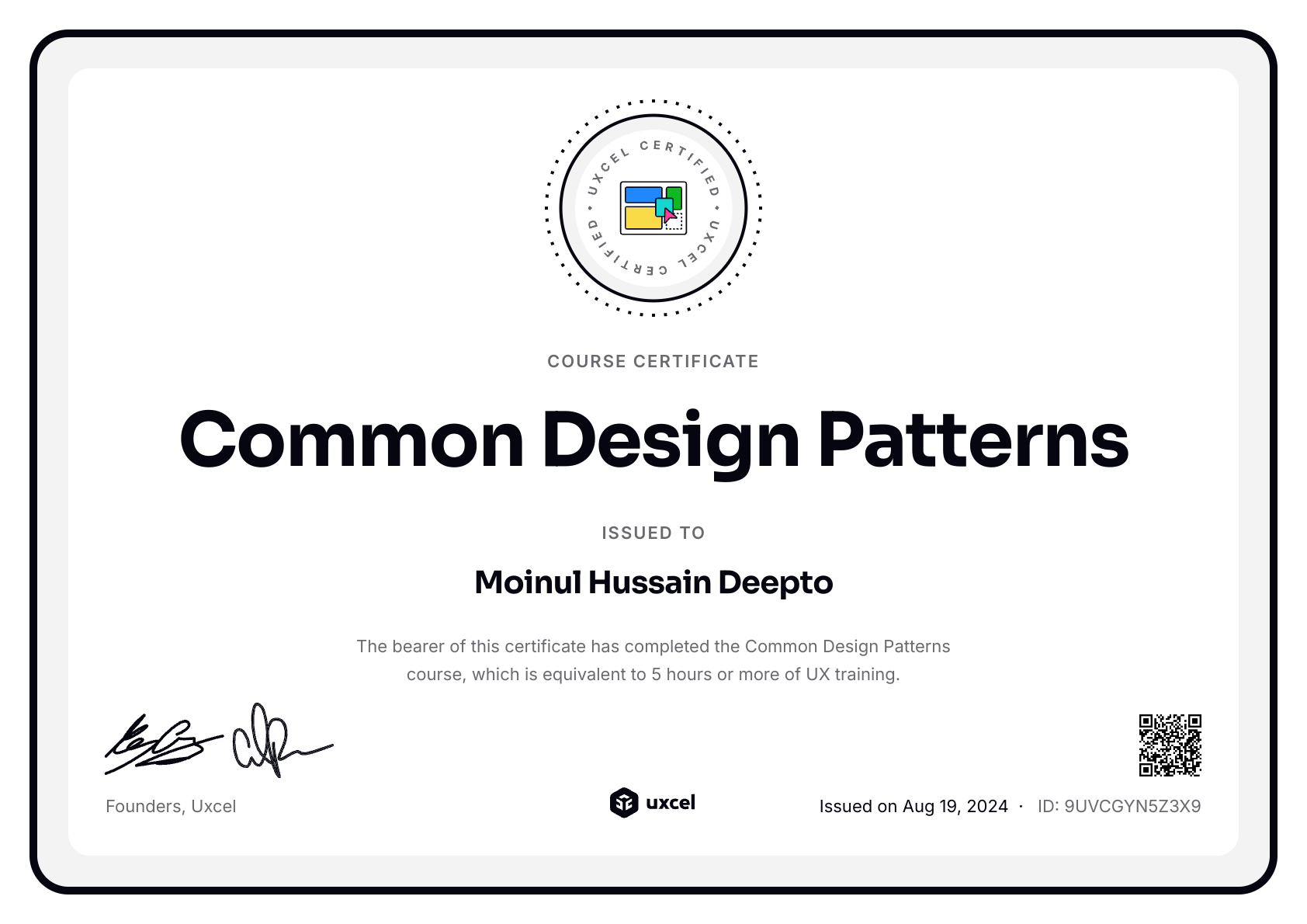Moinul Hussain Deepto's certificate